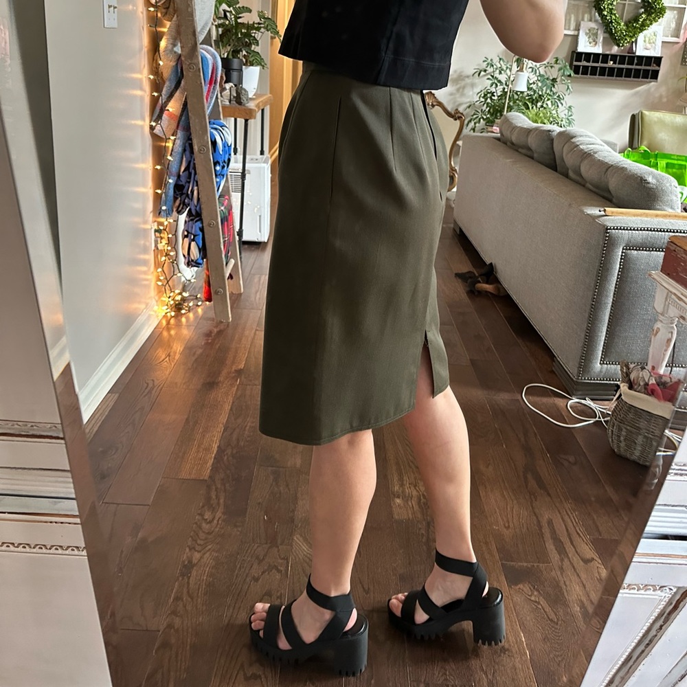 001: Vintage olive green pencil skirt